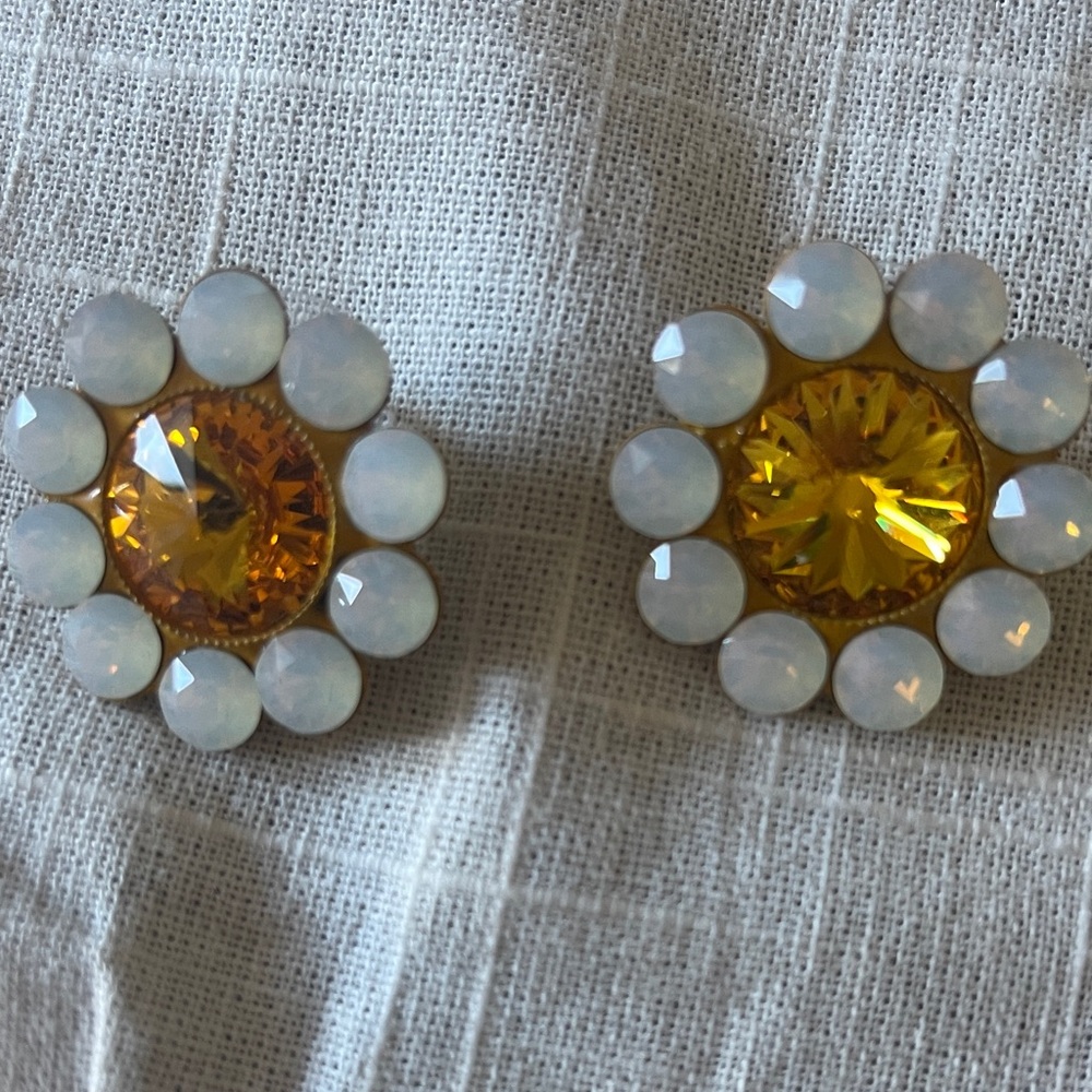 Bright Yellow and White Floral Earrings